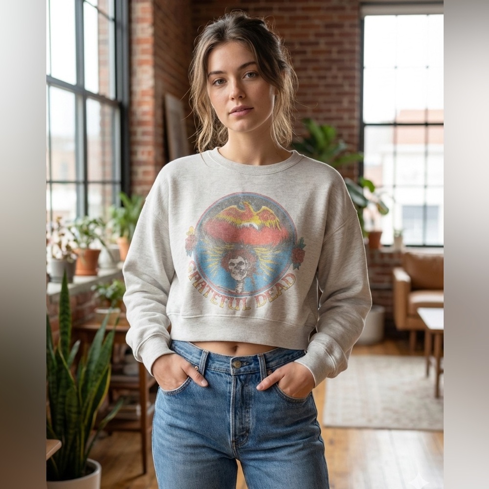 Grateful Dead Women's Gray Cropped Sweatshirt